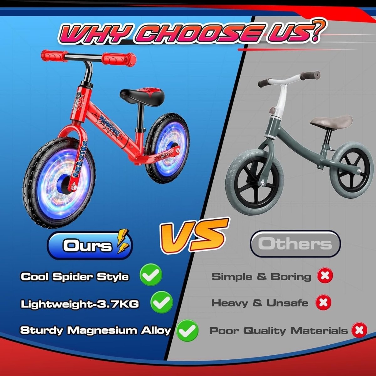12 Inch Kids Balance Bike Adjustable Seat Lightweight Training Bike Red - Kwikley