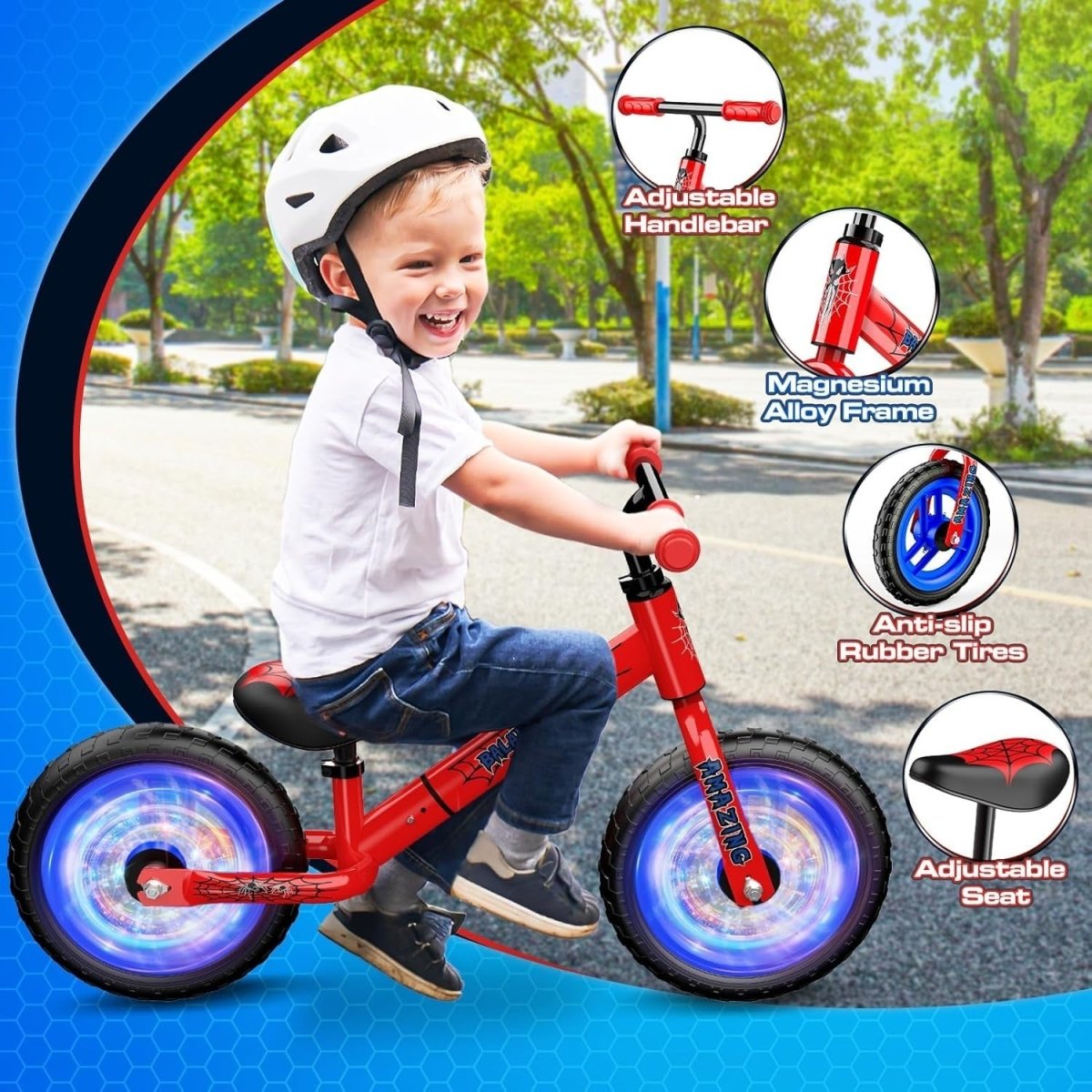 12 Inch Kids Balance Bike Adjustable Seat Lightweight Training Bike Red - Kwikley