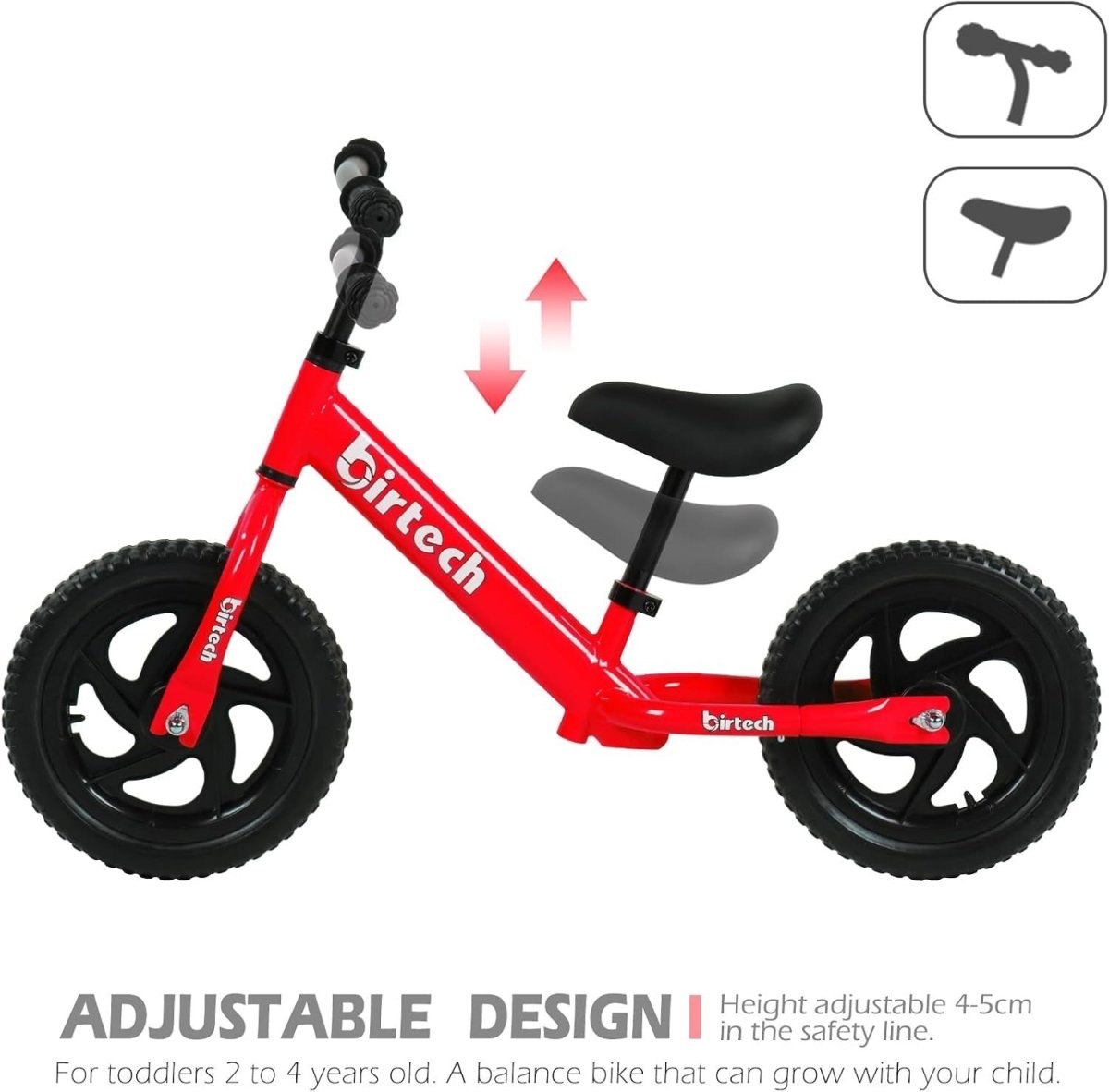 12 Inch Kids Balance Bike No Pedal Training Bicycle Adjustable Red - Kwikley