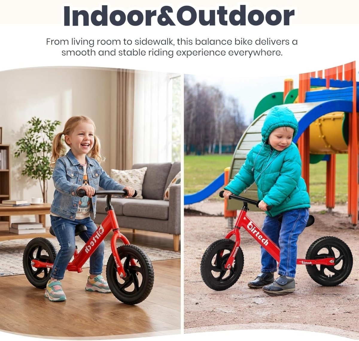 12 Inch Kids Balance Bike No Pedal Training Bicycle Adjustable Red - Kwikley