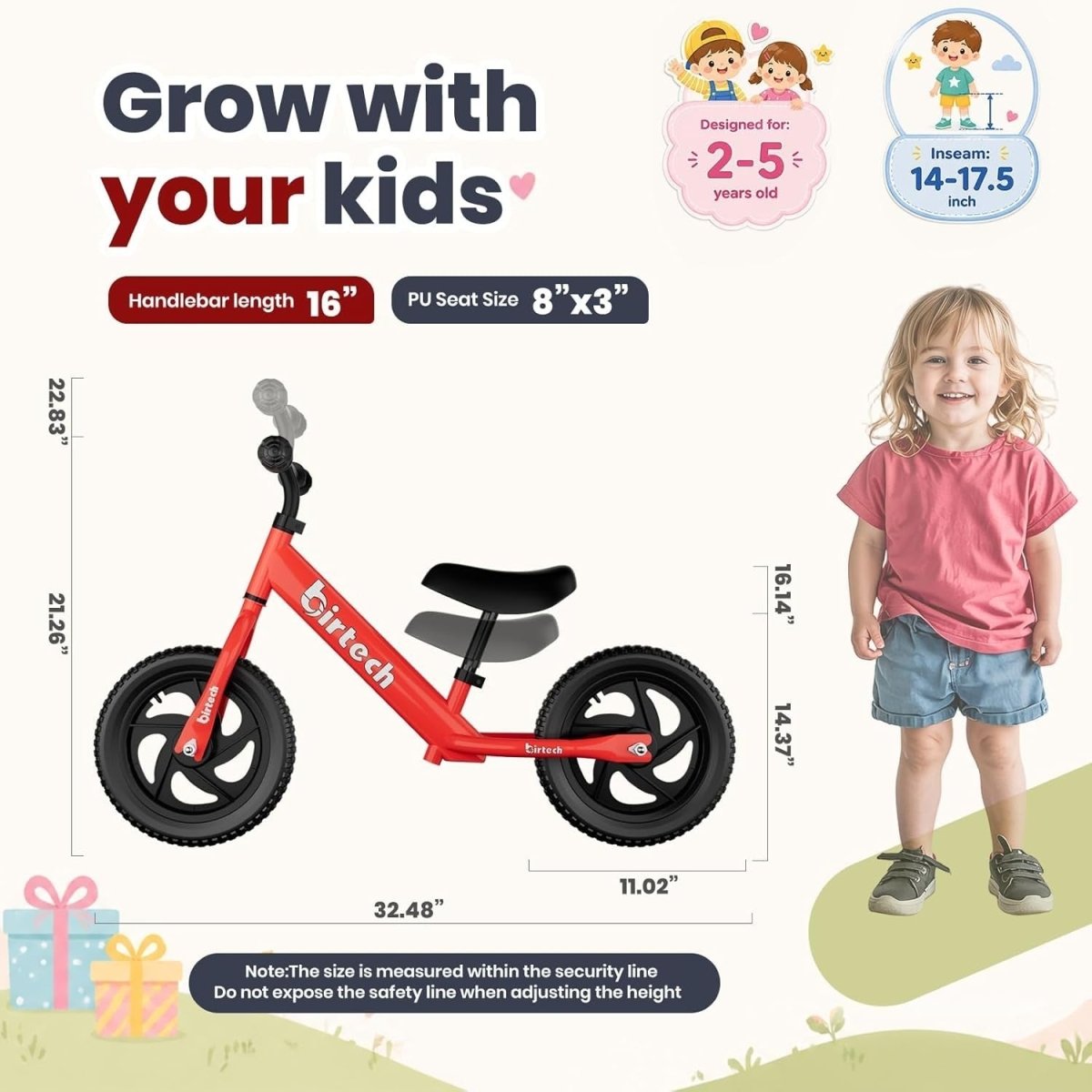 12 Inch Kids Balance Bike No Pedal Training Bicycle Adjustable Red - Kwikley