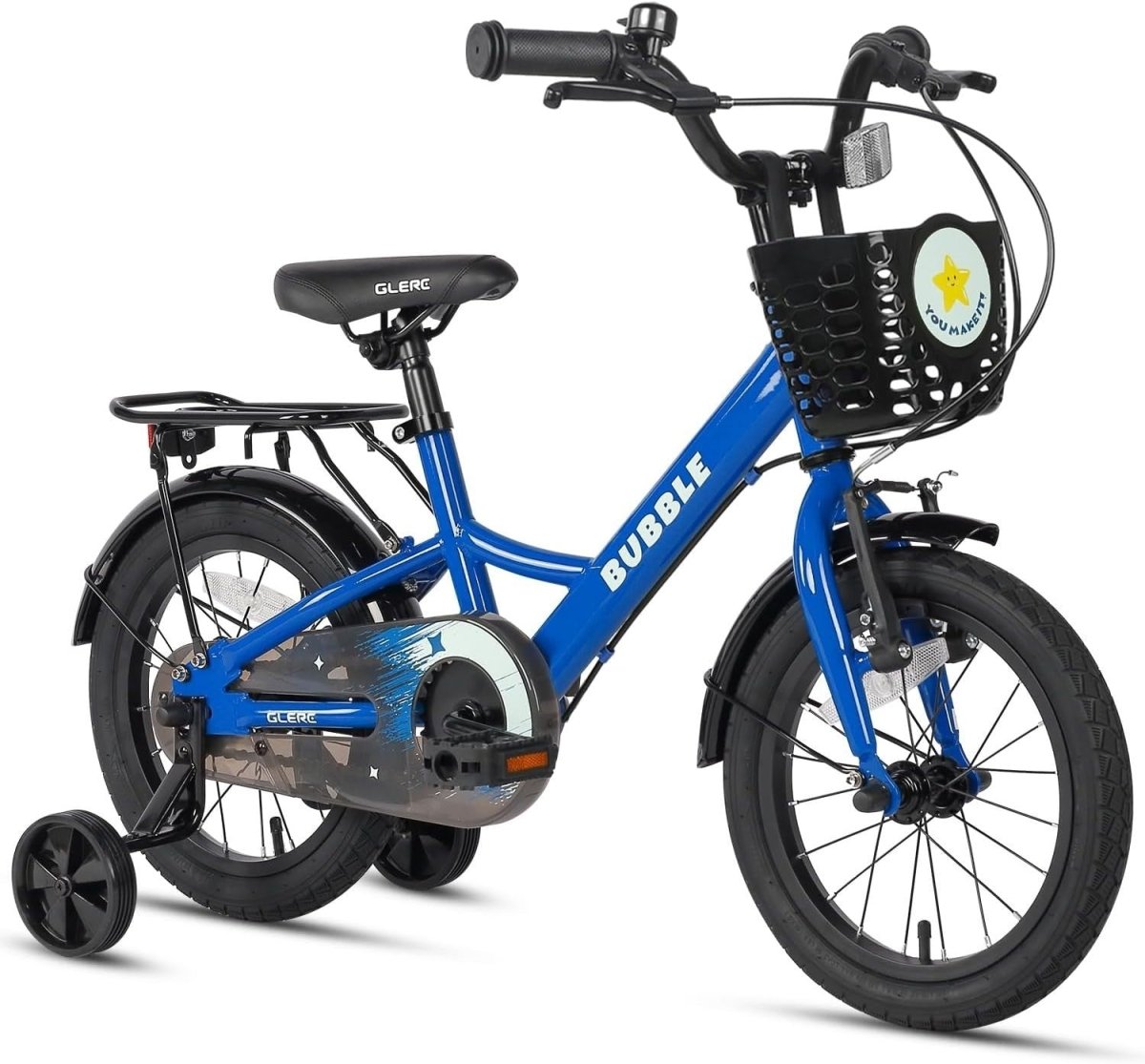 12 Inch Kids Bike with Basket Stabilisers Rear Rack Bicycle Age 3-5 - Kwikley
