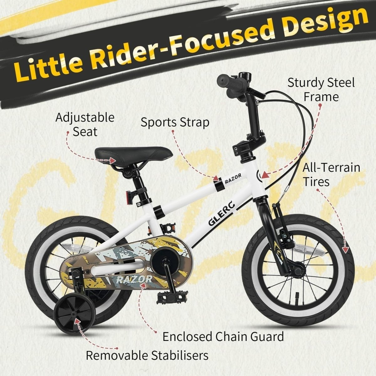 12 Inch Kids BMX Bike Boys Bicycle Training Wheels Bell White Age 2-4 - Kwikley