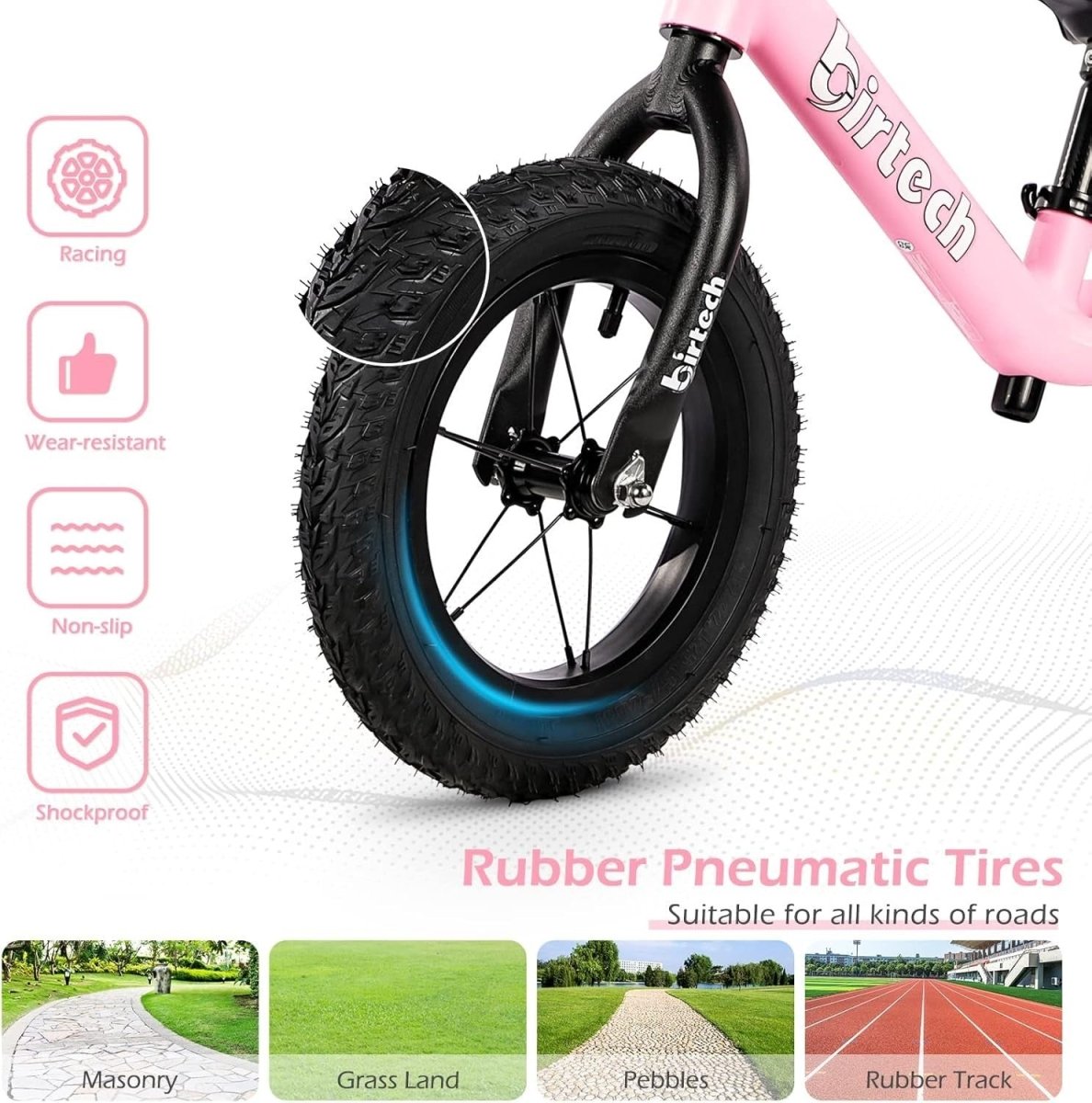 12" Kids Balance Bike Adjustable Seat Air Tires Toddler Training Bike - Kwikley