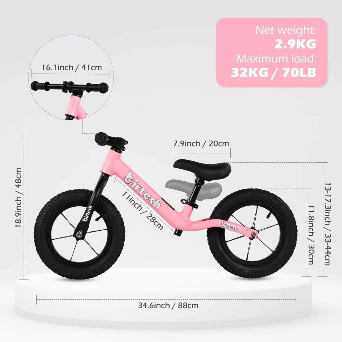 12" Kids Balance Bike Adjustable Seat Air Tires Toddler Training Bike - Kwikley
