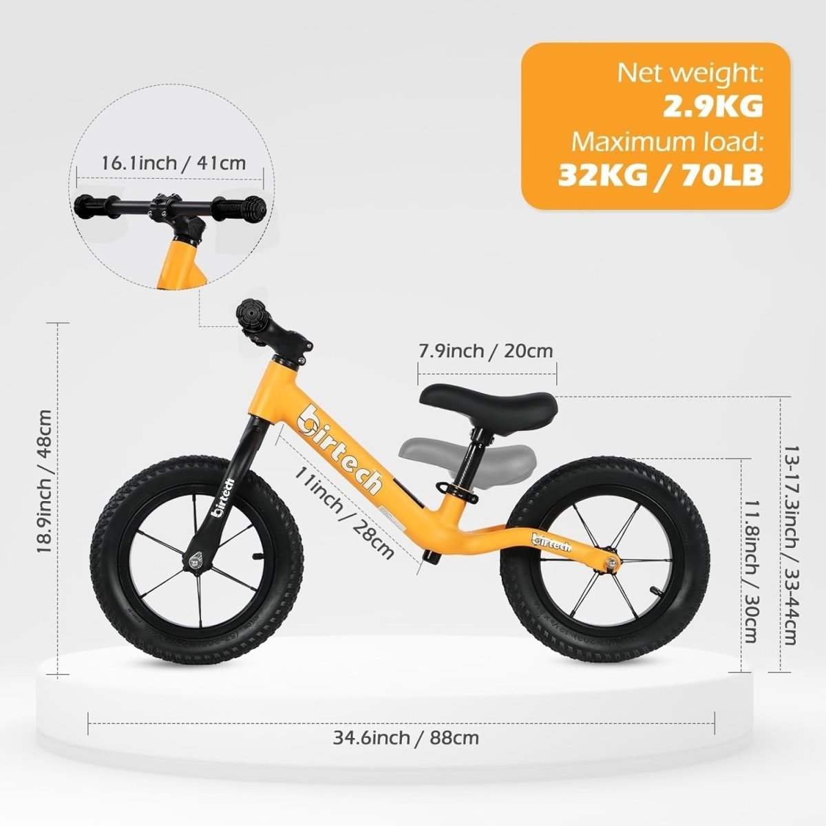 12" Kids Balance Bike Adjustable Seat Air Tires Training Bike Age 2-5 - Kwikley