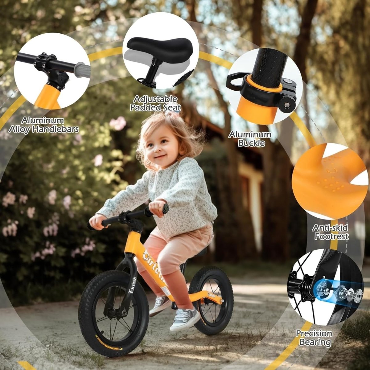 12" Kids Balance Bike Adjustable Seat Air Tires Training Bike Age 2-5 - Kwikley