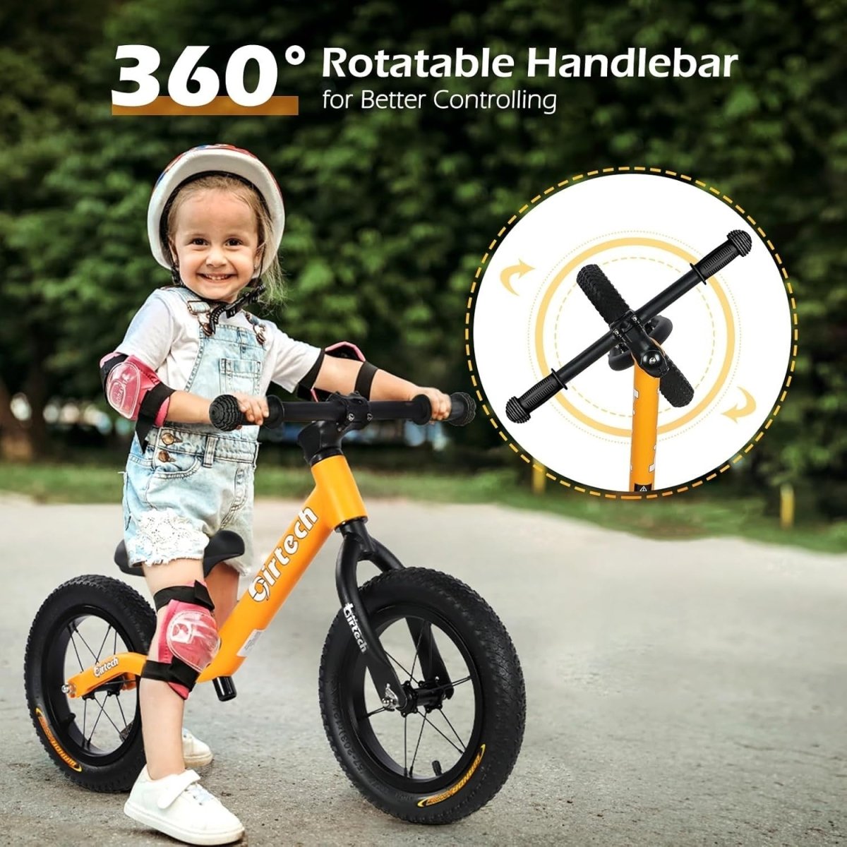 12" Kids Balance Bike Adjustable Seat Air Tires Training Bike Age 2-5 - Kwikley