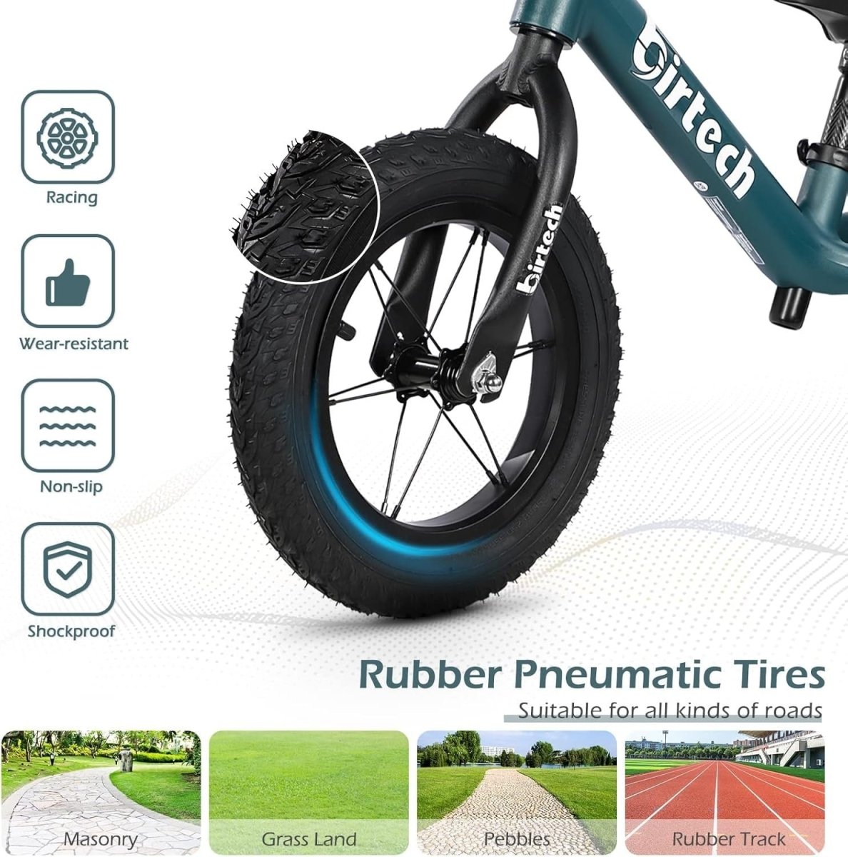 12" Kids Balance Bike Air Tires Adjustable Seat Toddler Training Bike - Kwikley