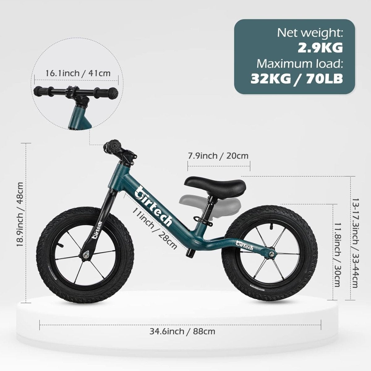 12" Kids Balance Bike Air Tires Adjustable Seat Toddler Training Bike - Kwikley