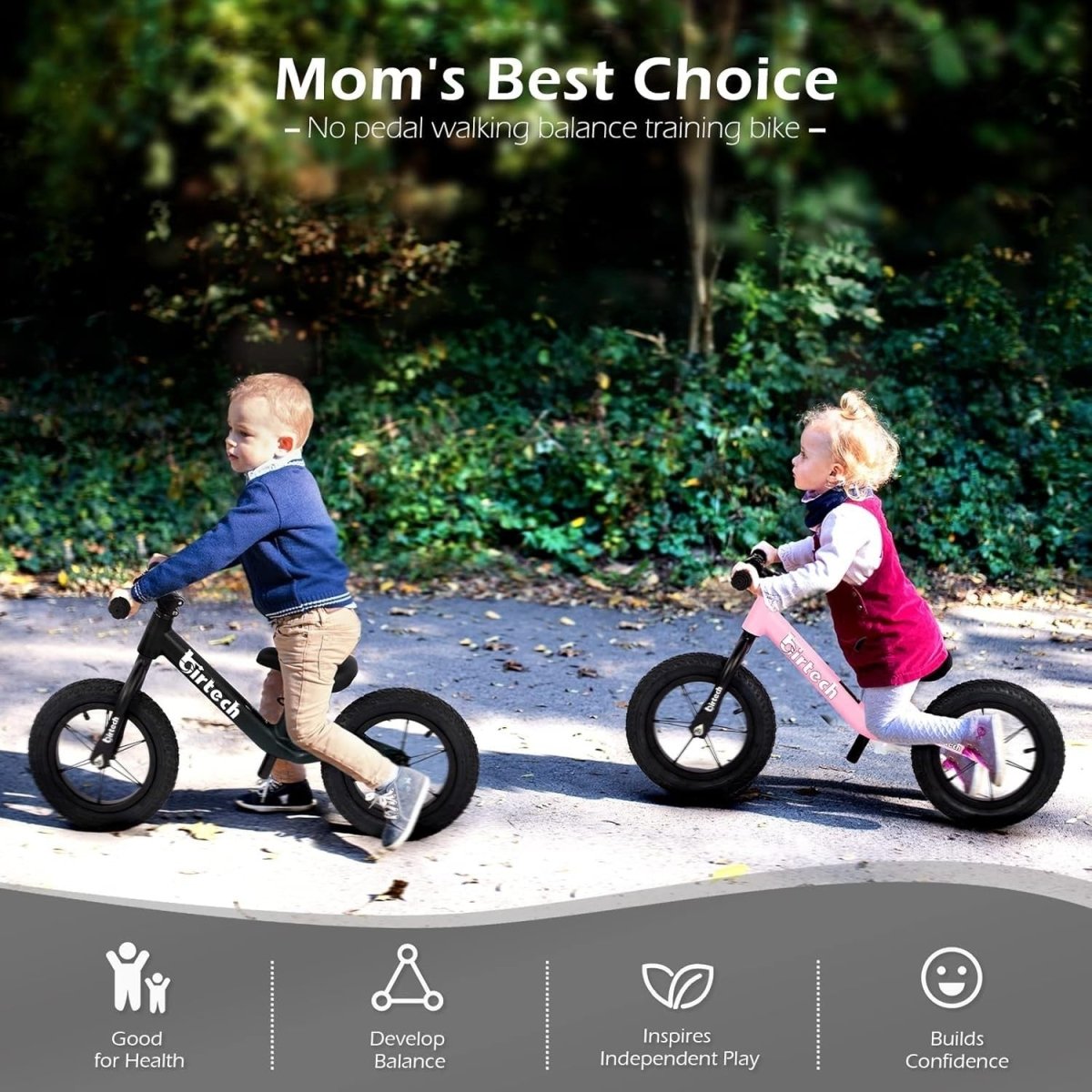 12" Kids Balance Bike Air Tires Adjustable Seat Training Bike Black - Kwikley