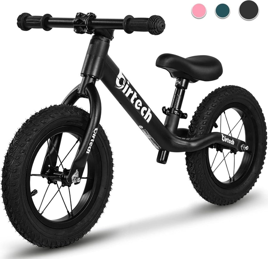 12" Kids Balance Bike Air Tires Adjustable Seat Training Bike Black - Kwikley