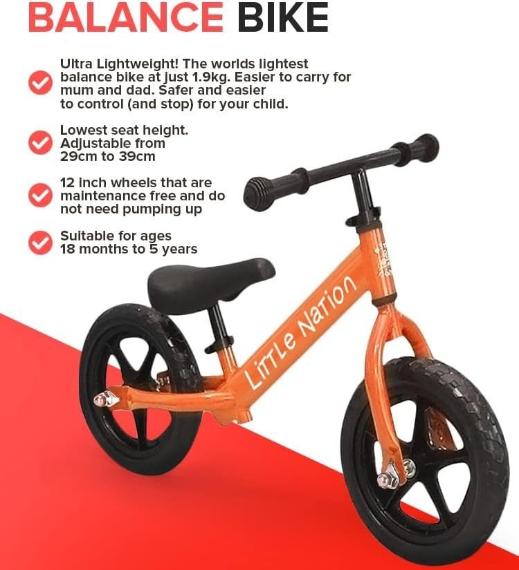 12" Kids Balance Bike Lightweight Toddler Training Bike No Pedals Orange - Kwikley