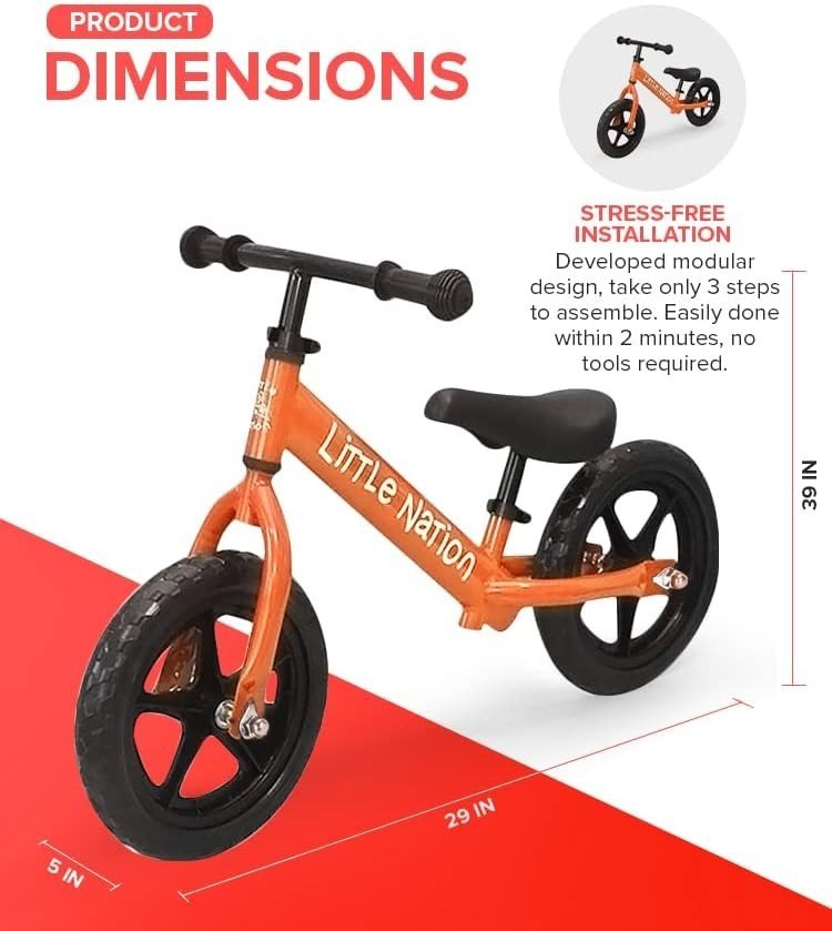 12" Kids Balance Bike Lightweight Toddler Training Bike No Pedals Orange - Kwikley