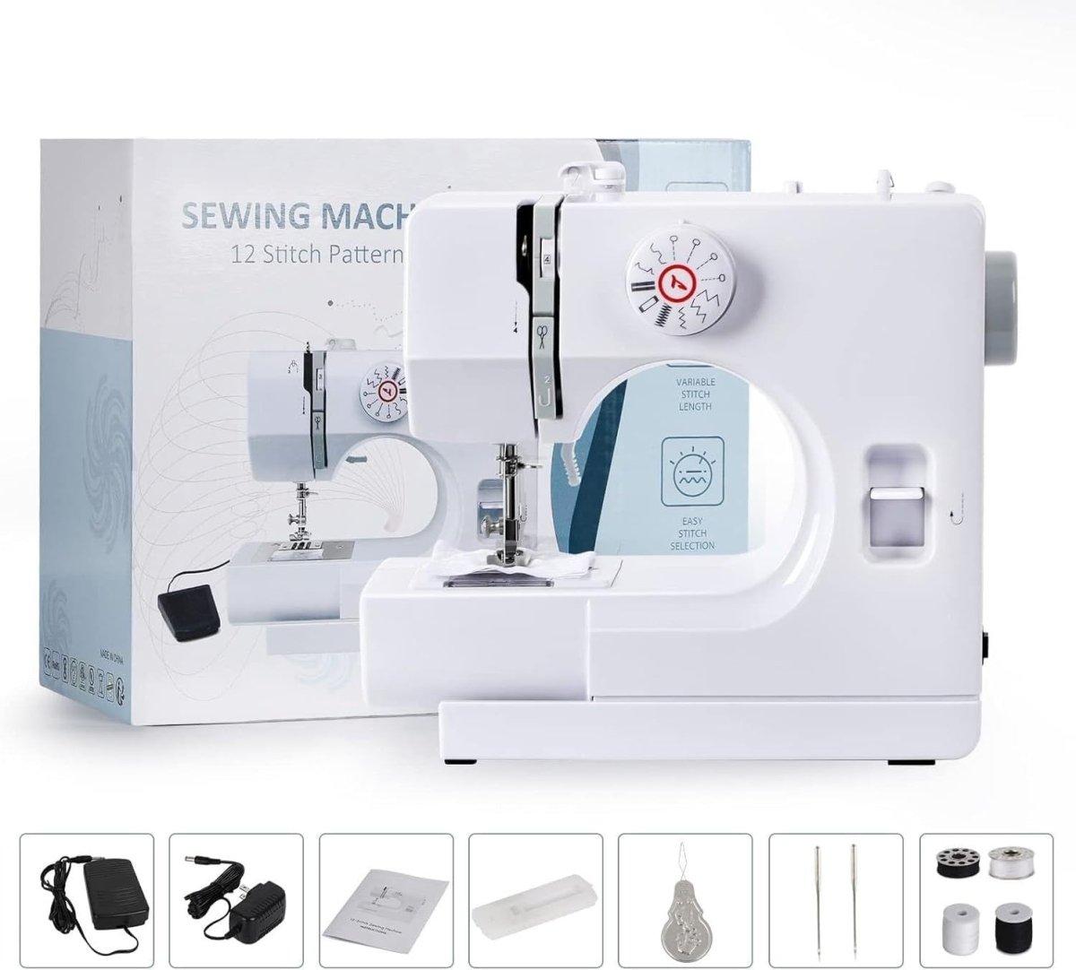 12 Stitch Electric Sewing Machine Portable Dual Speed Foot Pedal Kit - Kwikley