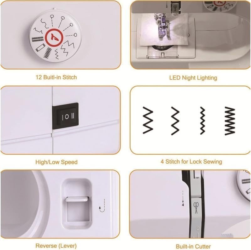 12 Stitch Electric Sewing Machine Portable Dual Speed Foot Pedal Kit - Kwikley
