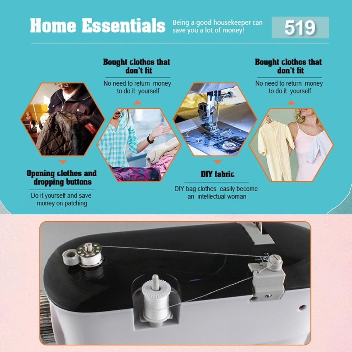 12 Stitch Portable Sewing Machine Dual Thread LED Foot Pedal Compact - Kwikley