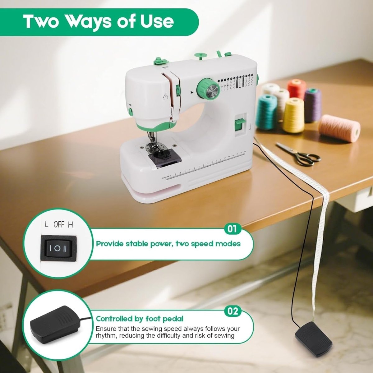 12 Stitch Sewing Machine 6 Presser Feet Foot Pedal 2 Speed DIY - Kwikley