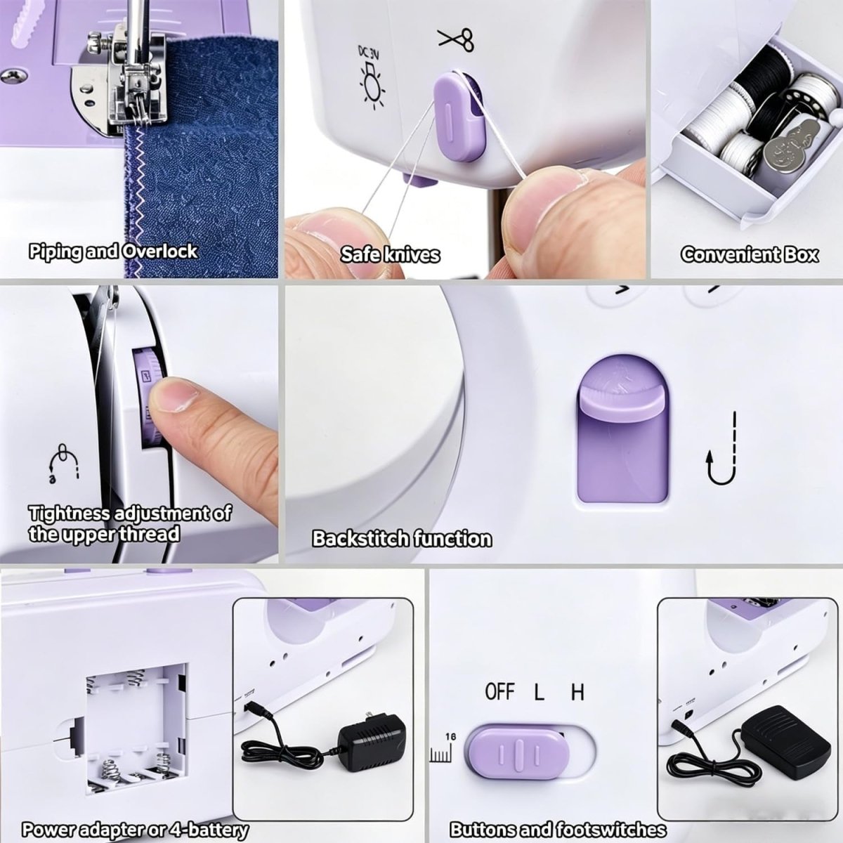 12 Stitch Sewing Machine Beginner Electric Sewing Kit 50 Fabric Pieces - Kwikley