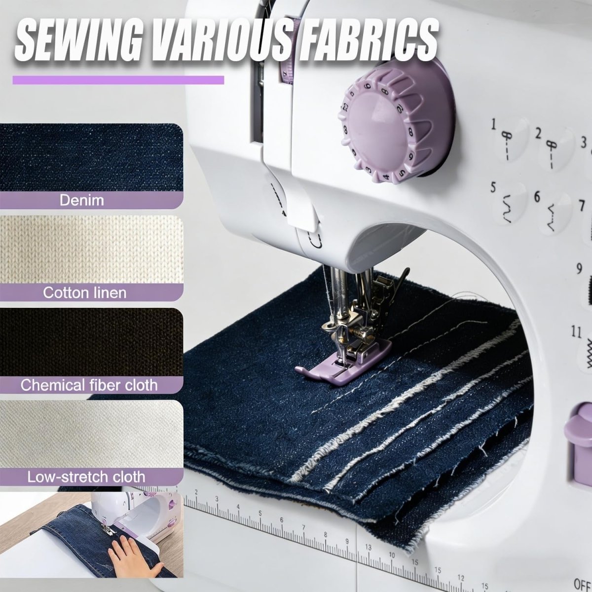 12 Stitch Sewing Machine Beginner Electric Sewing Kit 50 Fabric Pieces - Kwikley