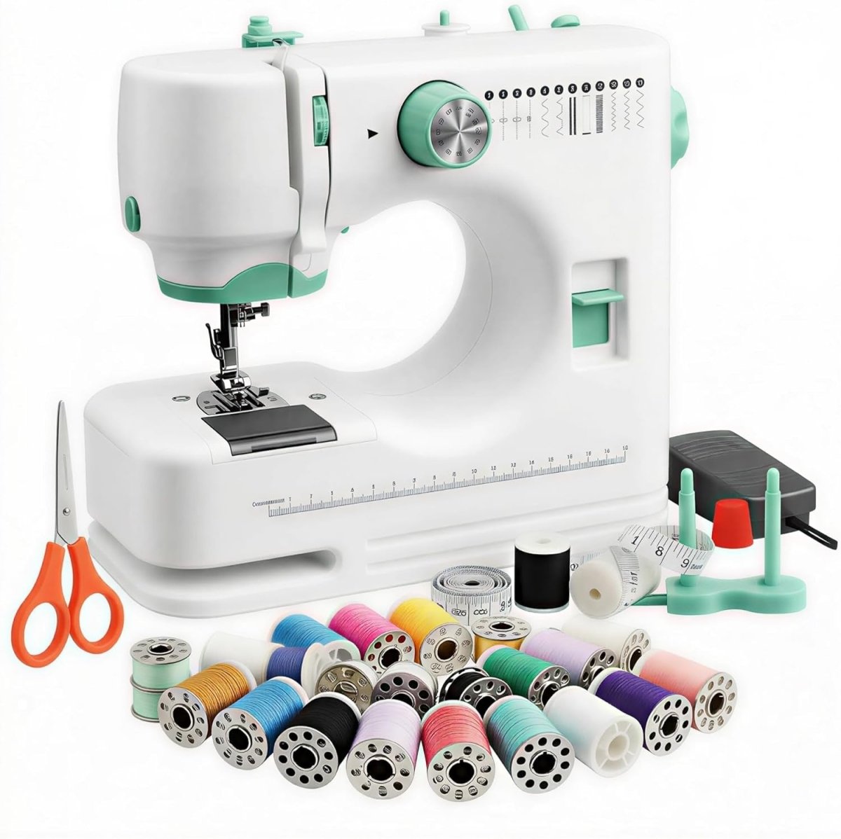 12 Stitch Sewing Machine DIY Craft Kit 14 Bobbins Foot Pedal - Kwikley