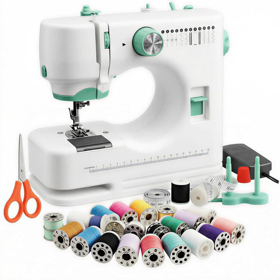 12 Stitch Sewing Machine DIY Craft Kit 14 Bobbins Foot Pedal - Kwikley
