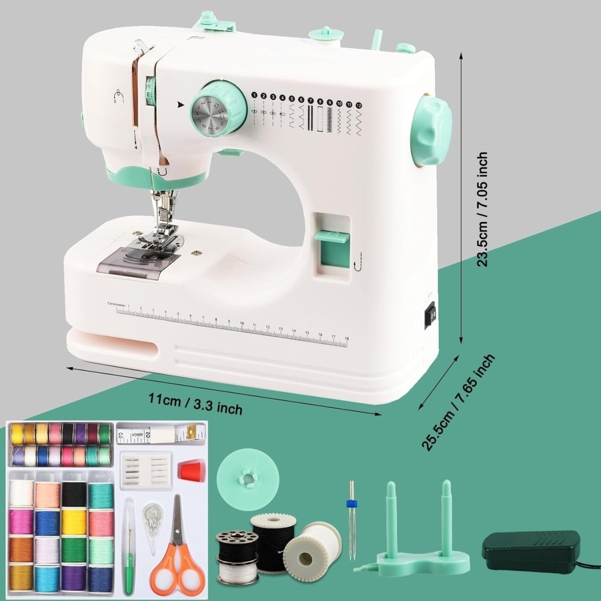 12 Stitch Sewing Machine DIY Craft Kit 14 Bobbins Foot Pedal - Kwikley