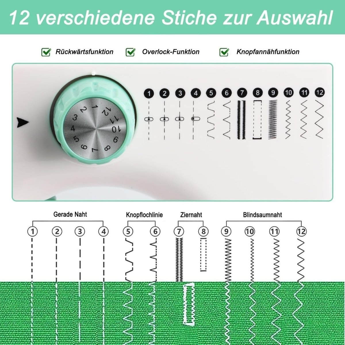 12 Stitch Sewing Machine DIY Craft Kit 14 Bobbins Foot Pedal - Kwikley