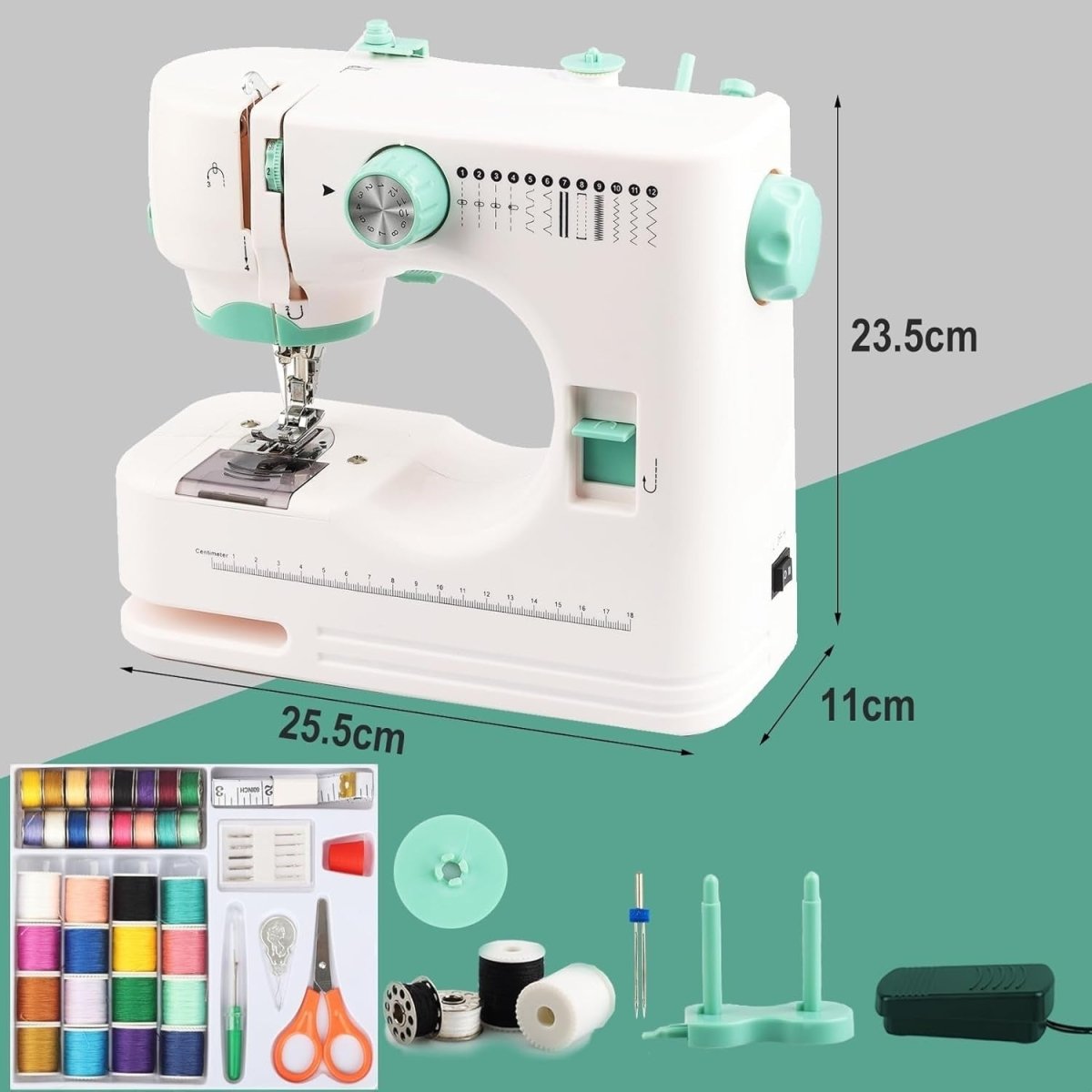 12 Stitch Sewing Machine Dual Speed Foot Pedal Compact Beginner - Kwikley