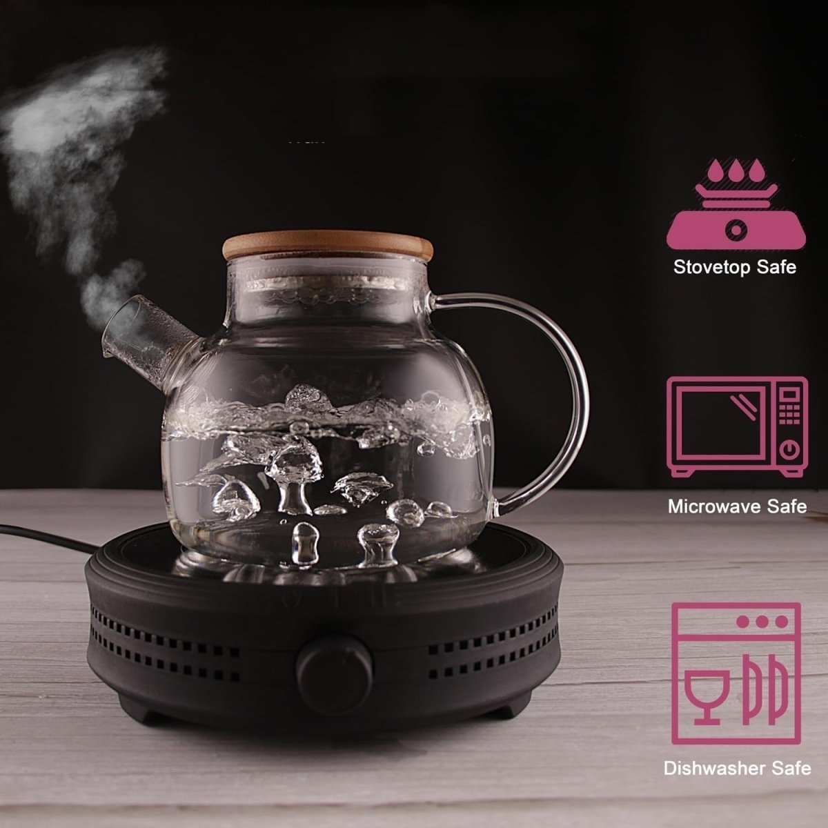 1200ml Glass Teapot with Infuser Stovetop Safe Loose Leaf Tea Pot - Kwikley