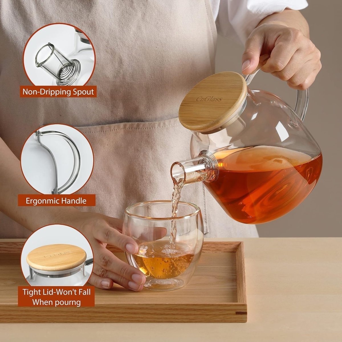 1200ml Glass Teapot with Infuser Stovetop Safe Loose Leaf Tea Pot - Kwikley