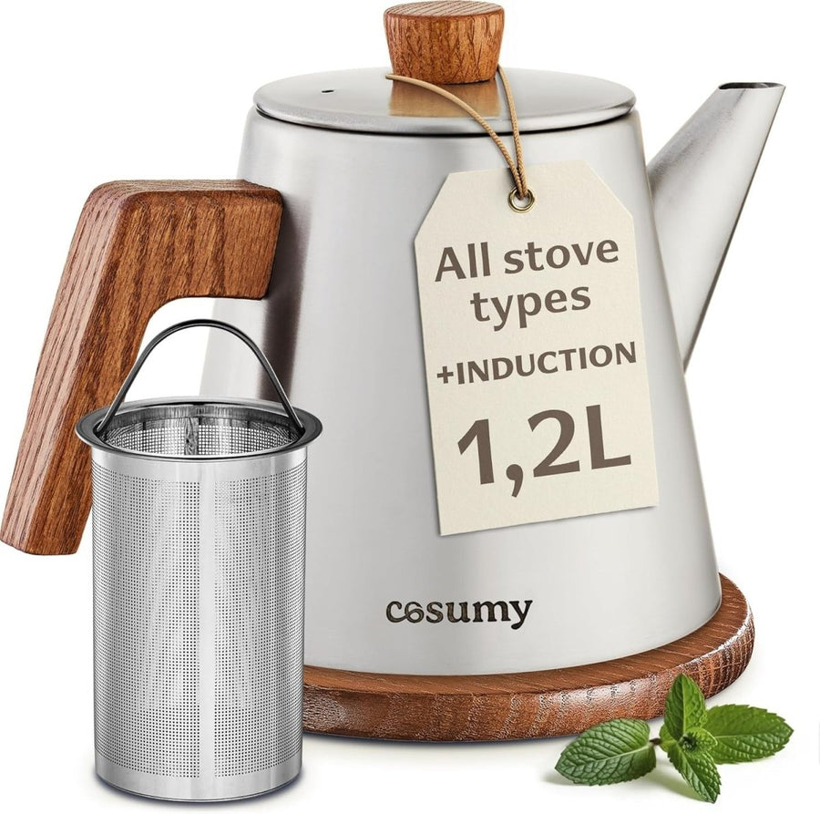 1200ml Stainless Steel Teapot with Infuser Induction Tea Kettle Set - Kwikley