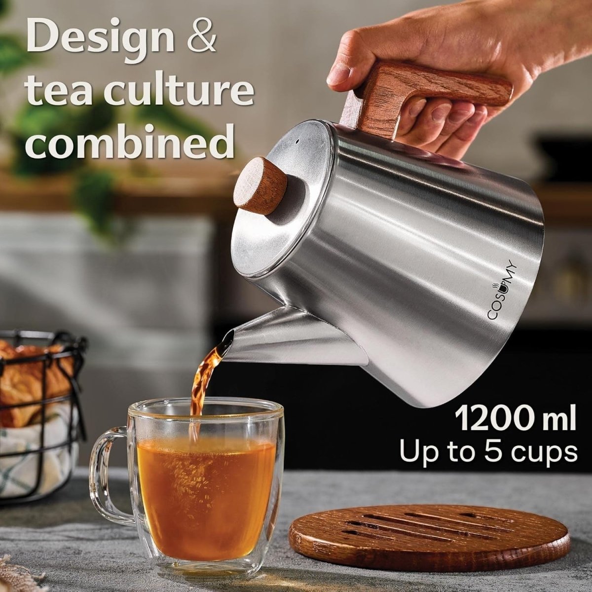 1200ml Stainless Steel Teapot with Infuser Induction Tea Kettle Set - Kwikley