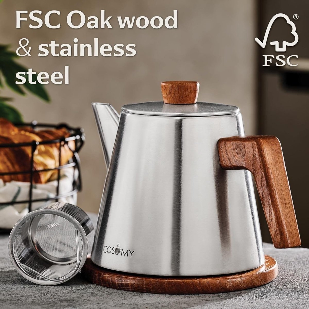 1200ml Stainless Steel Teapot with Infuser Induction Tea Kettle Set - Kwikley