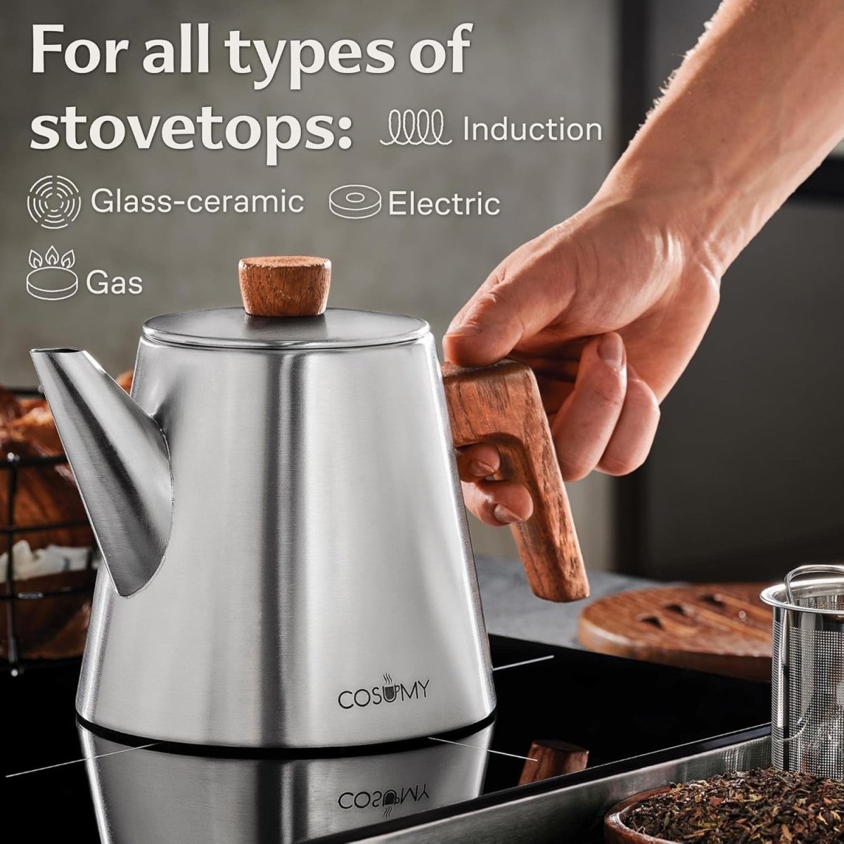 1200ml Stainless Steel Teapot with Infuser Induction Tea Kettle Set - Kwikley