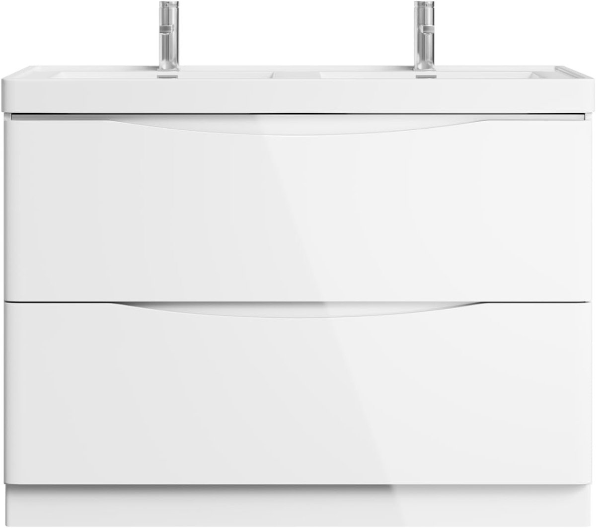 1200mm Floor Standing Vanity Unit White Gloss Double Resin Basin Bathroom Cabine - Kwikley