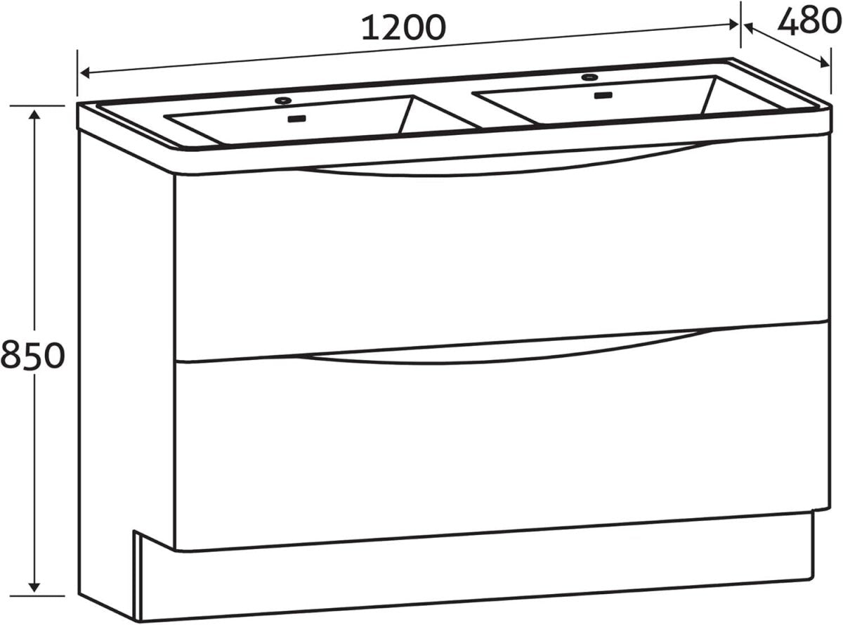 1200mm Floor Standing Vanity Unit White Gloss Double Resin Basin Bathroom Cabine - Kwikley