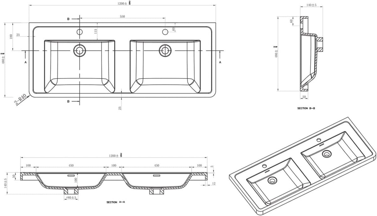 1200mm Floor Standing Vanity Unit White Gloss Double Resin Basin Bathroom Cabine - Kwikley