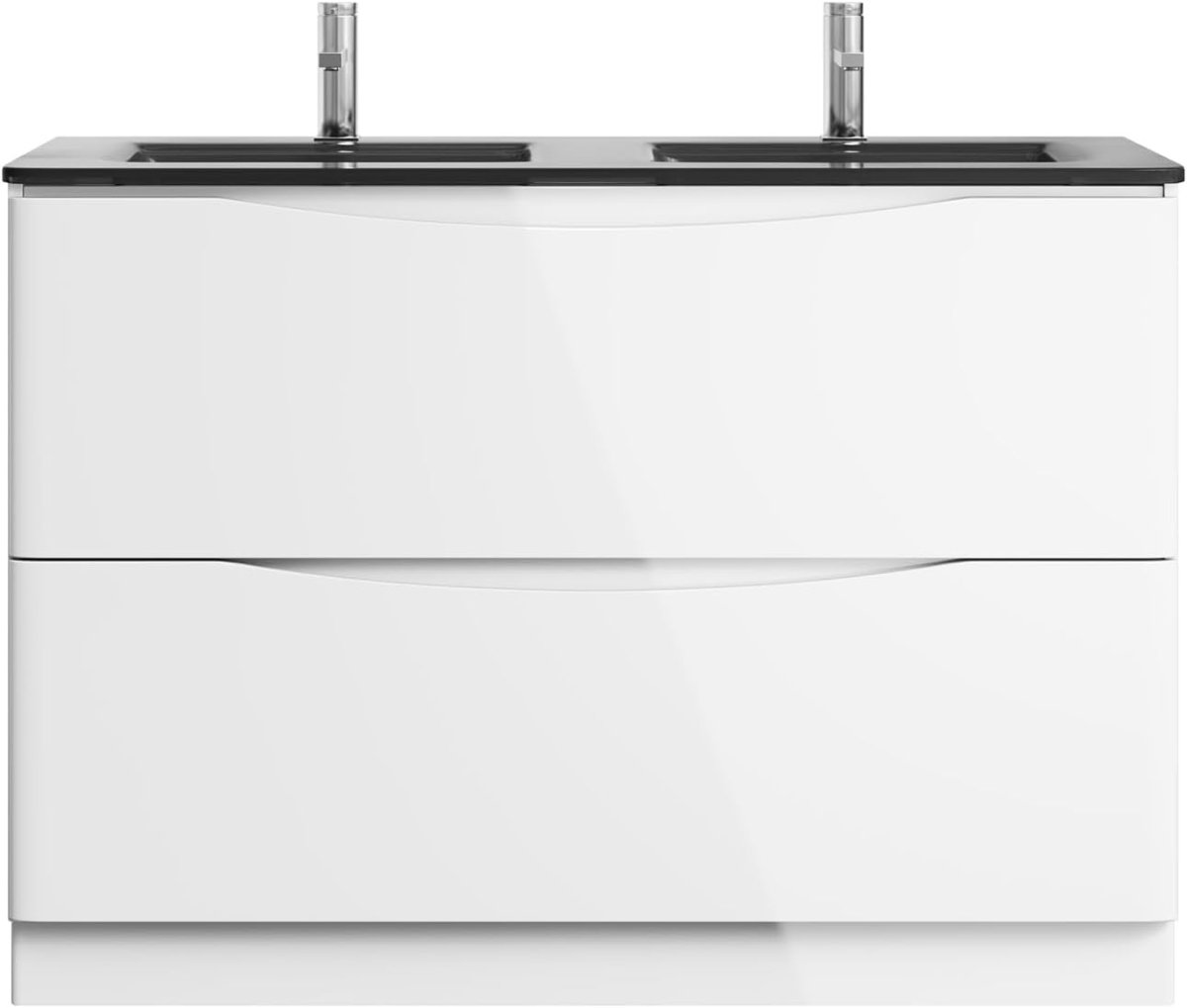 1200mm Floor Standing Vanity Unit White Gloss with Grey Double Glass Basin - Kwikley