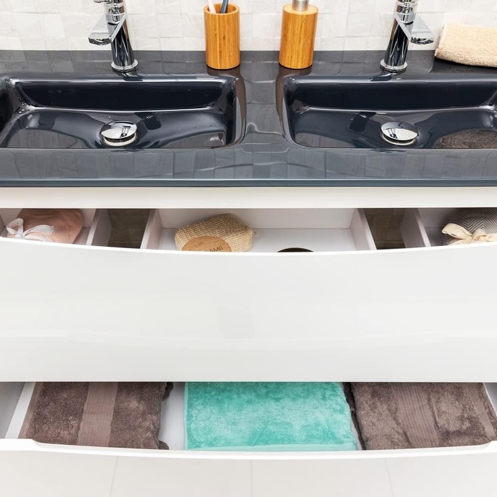 1200mm Floor Standing Vanity Unit White Gloss with Grey Double Glass Basin - Kwikley