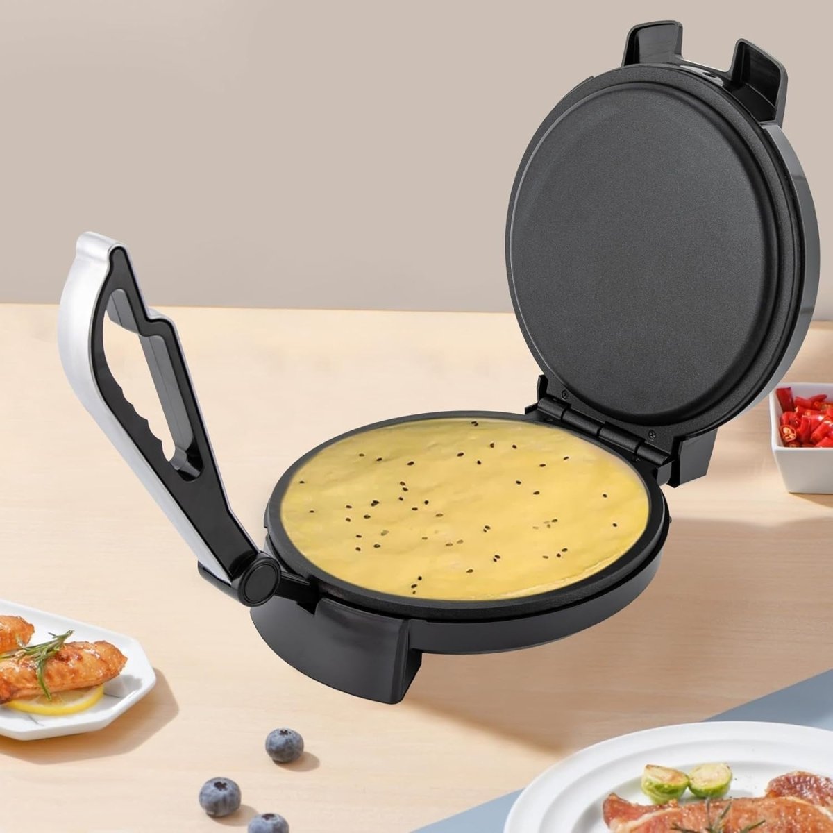 1200W Electric Chapati Roti Maker Non - Stick Tortilla Press with Temp Control - Kwikley