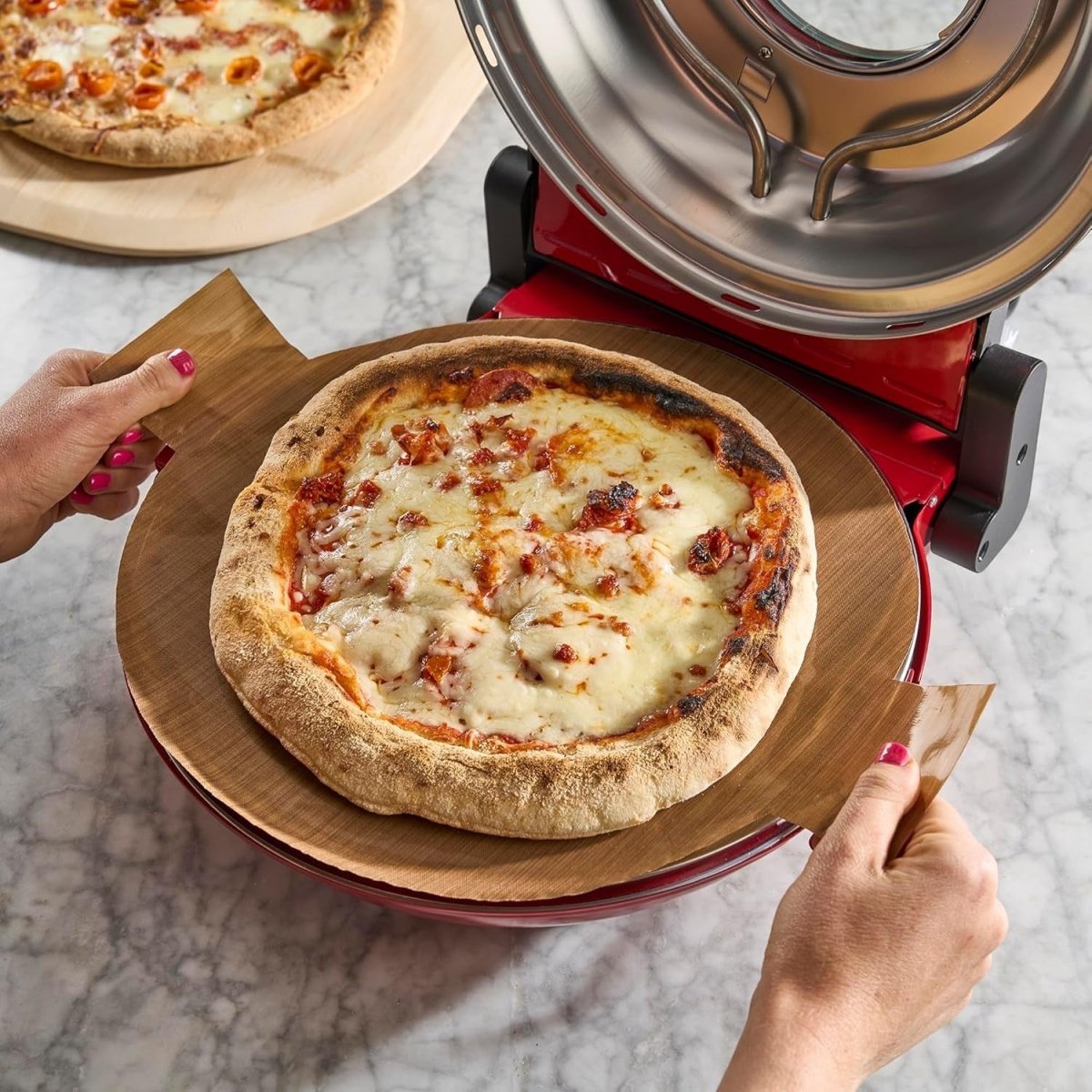 1200W Electric Pizza Oven 31cm Stone Glass Timer Cutter Board Red - Kwikley