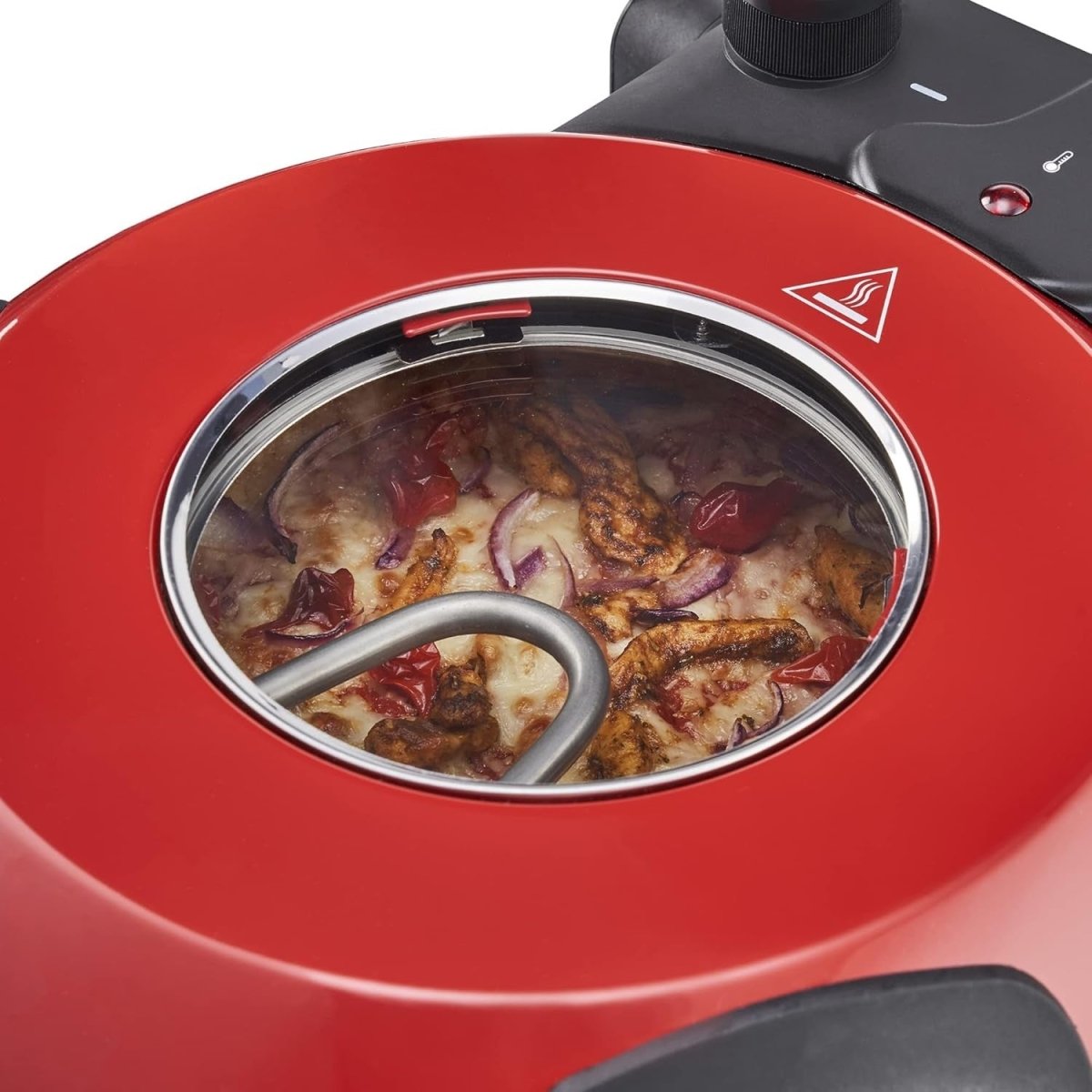 1200W Electric Pizza Oven 31cm Stone Glass Timer Cutter Board Red - Kwikley