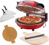 1200W Electric Pizza Oven 31cm Stone Glass Timer Cutter Board Red