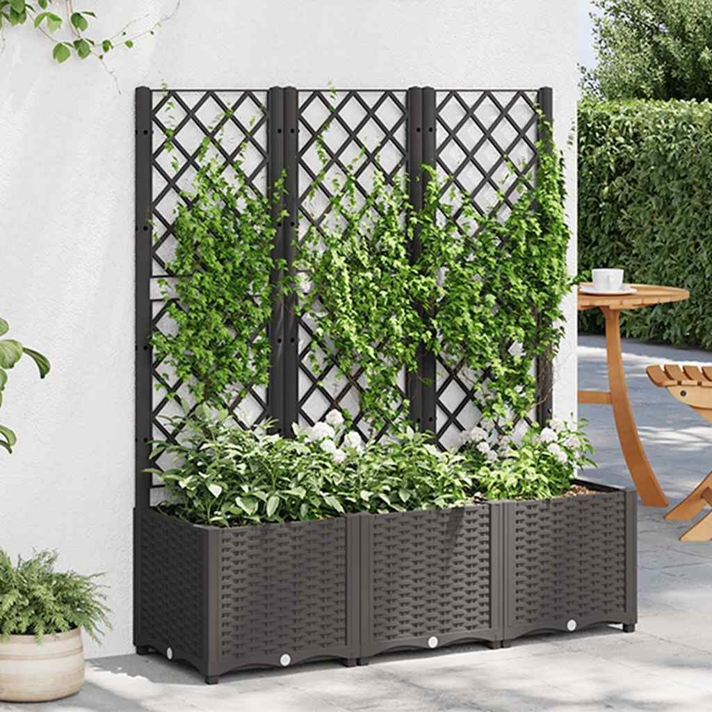 120cm Planter with Trellis Black Raised Garden Bed Climbing Plants - Kwikley