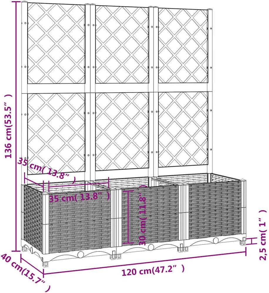 120cm Planter with Trellis Black Raised Garden Bed Climbing Plants - Kwikley