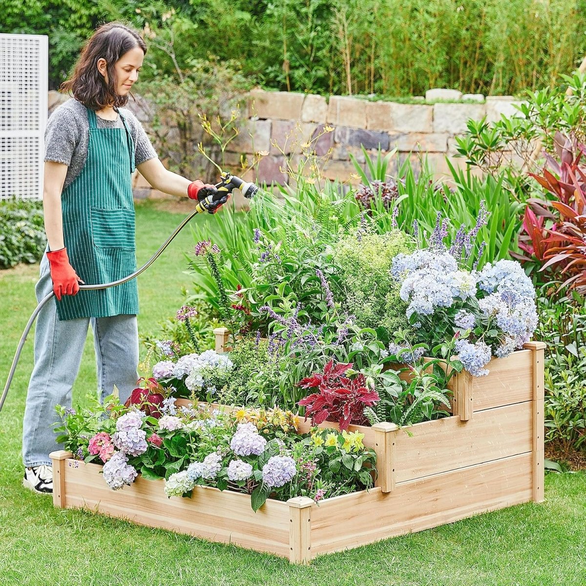 120cm Wooden Raised Garden Bed 3 Tier Planter Box Divisible - Kwikley
