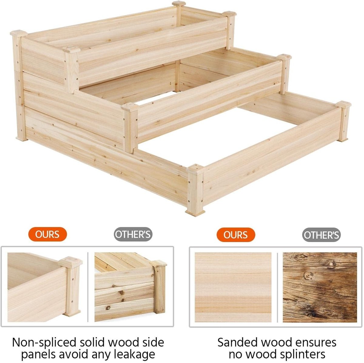 120cm Wooden Raised Garden Bed 3 Tier Planter Box Divisible - Kwikley