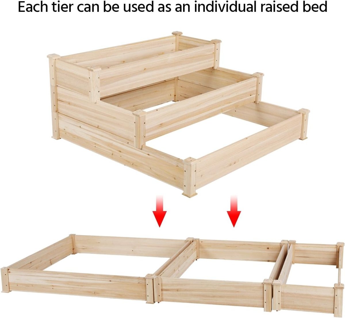 120cm Wooden Raised Garden Bed 3 Tier Planter Box Divisible - Kwikley