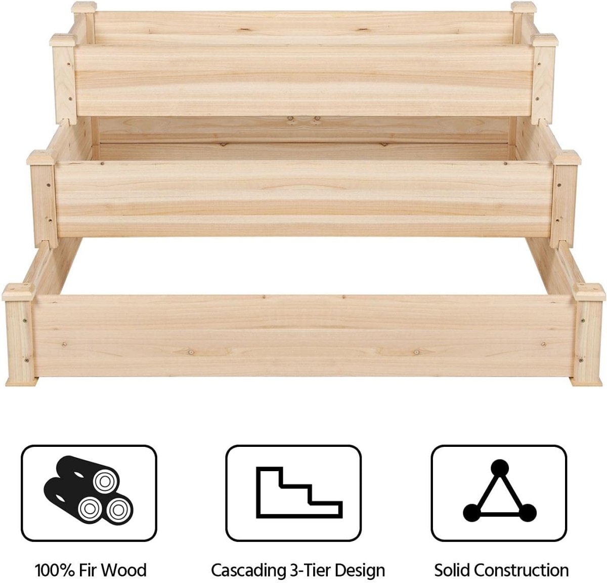120cm Wooden Raised Garden Bed 3 Tier Planter Box Outdoor - Kwikley